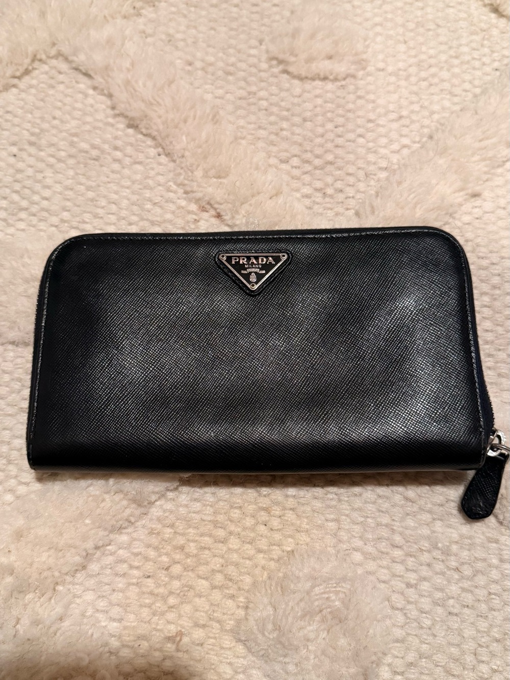 Prada Black Saffiano Leather Logo Triangle Plaque